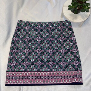 Talbots womens skirt 10 MP petite stretch knee pattern blue pink business casual